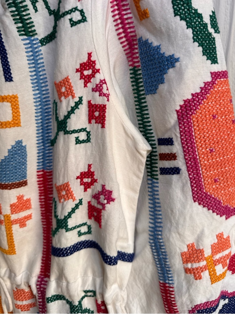 FARM  Rio  Pineapple Embroidered Midi Dress Cross Stitch. Linen Blend- Sz: XS - Picture 7 of 9